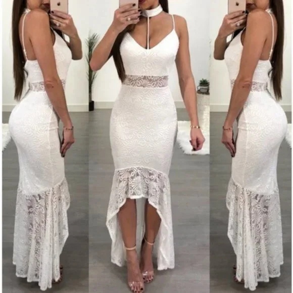 Lace Me Around Hi low Maxi Dress White - Picture 3 of 3